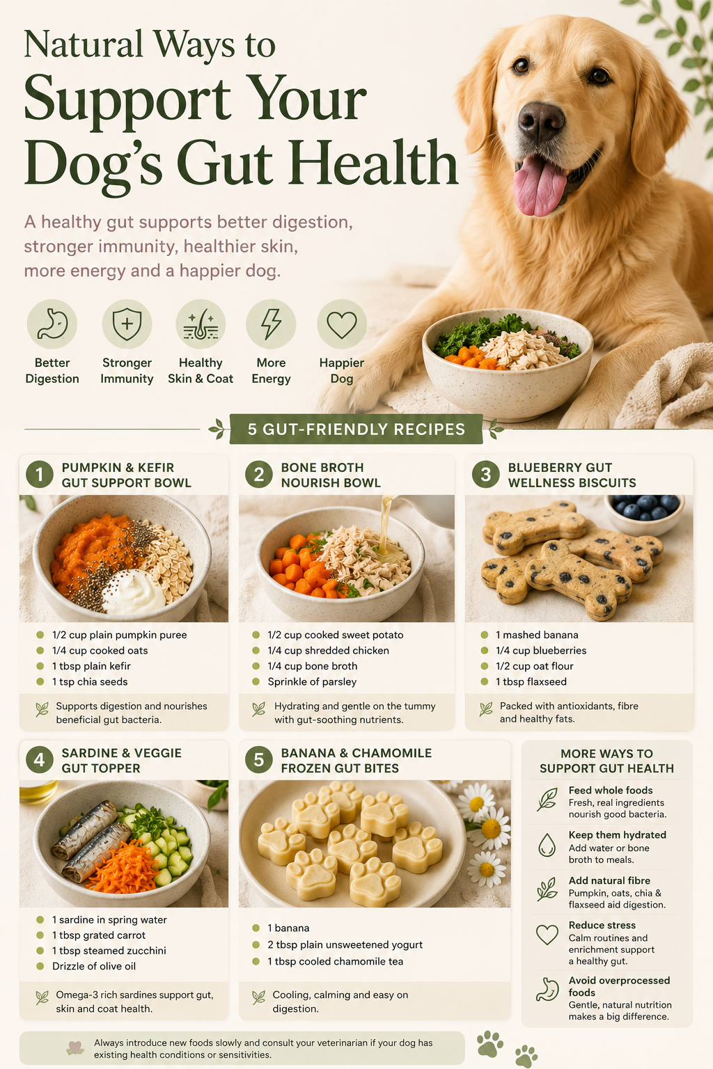 Natural Ways to Support Your Dog’s Gut Health + 5 Homemade Gut-Friendly Recipes